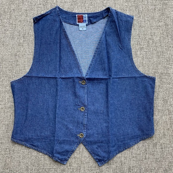 New VTG Sun Belt Denim Vest Women's Sz XL Blue Jean Button Front Sleeveless 90s - Picture 1 of 4